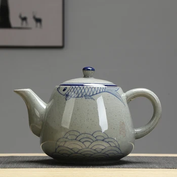 Keramikas roktura tips liela tējkanna retro puses, krāsotas zilā un baltā porcelāna augstas temperatūras pot tējas viesnīcas restorānā pot 900ml