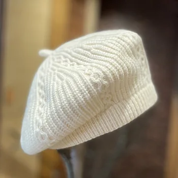 Sieviešu Cepures Ziemas adīta Berete sieviešu franču elegants retro atpūtas modes vilnas cepure austs modelis gleznotājs sunīti Rozā Cepure