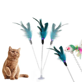 Pet Cat Piegādes Iesūkšanas ar Bell Pavasara Peli, Kaķis Rotaļlietas Interaktīvas Multicolor Spalvu Rotaļlietas Stick Teaser Plīša Peļu Jouet 1GB