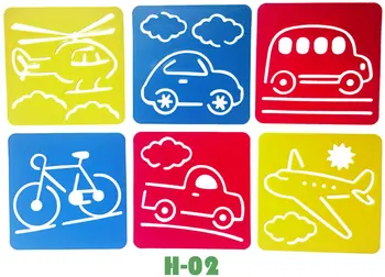 6PCS/DAUDZ.Auto velosipēds vechile transporta zīmēšanas veidni trafaretu Bērnu mākslas šabloni Rasēšanas dēļa Bērnudārza mākslas 14x15cm.18 dizainu